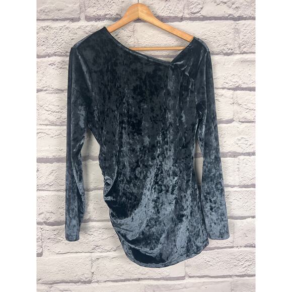 BETABRAND Women's L Midnight Blue Felicia‎ Velvet Ruched Long Sleeve Career Top - Picture 3 of 12